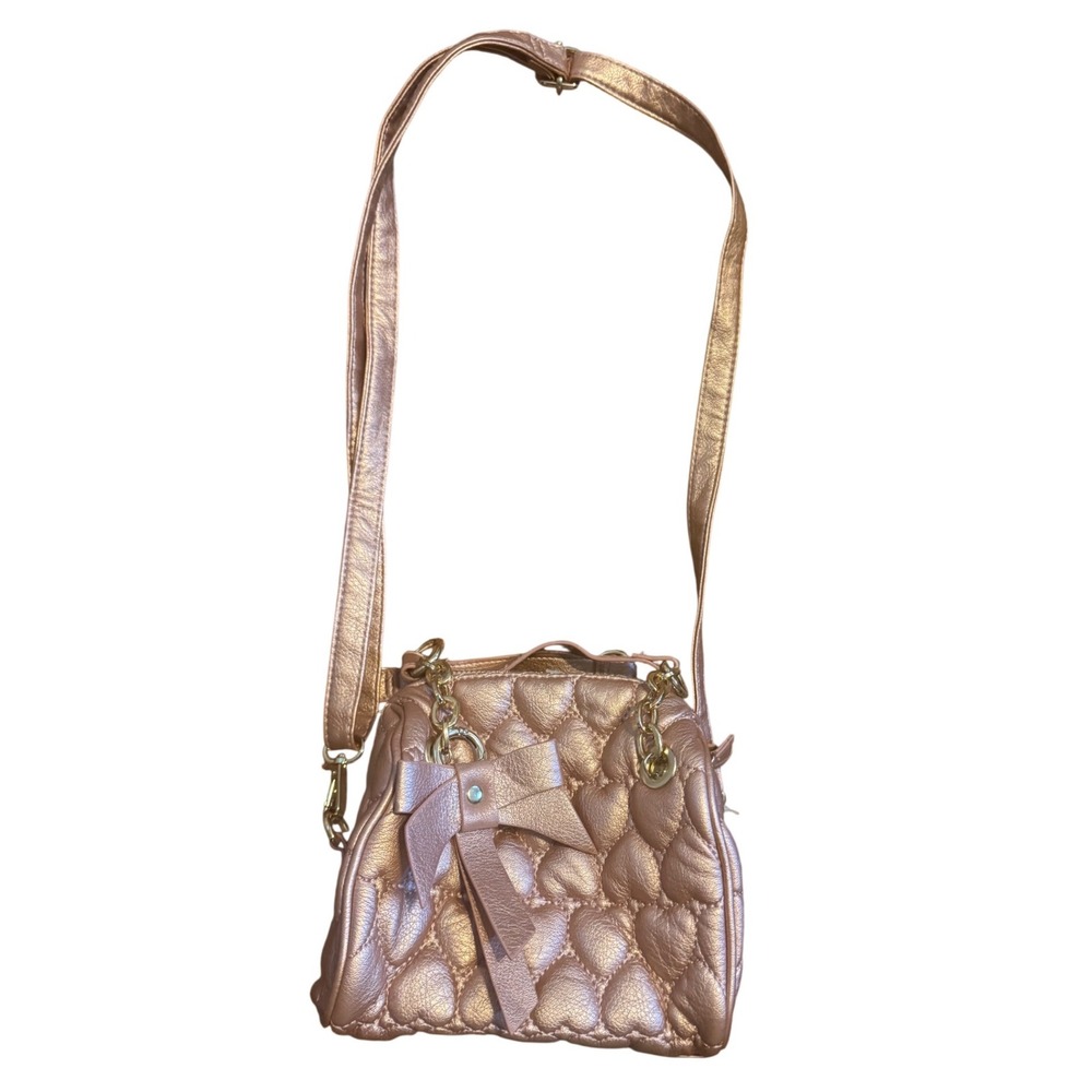 Claire's Rose Gold Pink Heart Quilted Small Crossbody Bag Bow Zip Closure‎